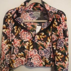 Urban Outfitters Floral Plush Fleece Cropped Jacket